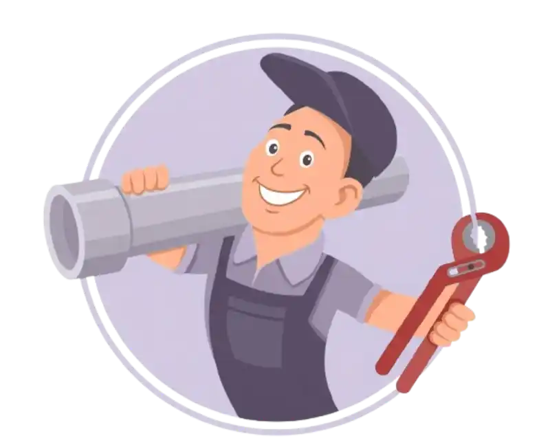 Plombier à Caen en tenue professionnelle pointant vers un service de dépannage ou installation sanitaire